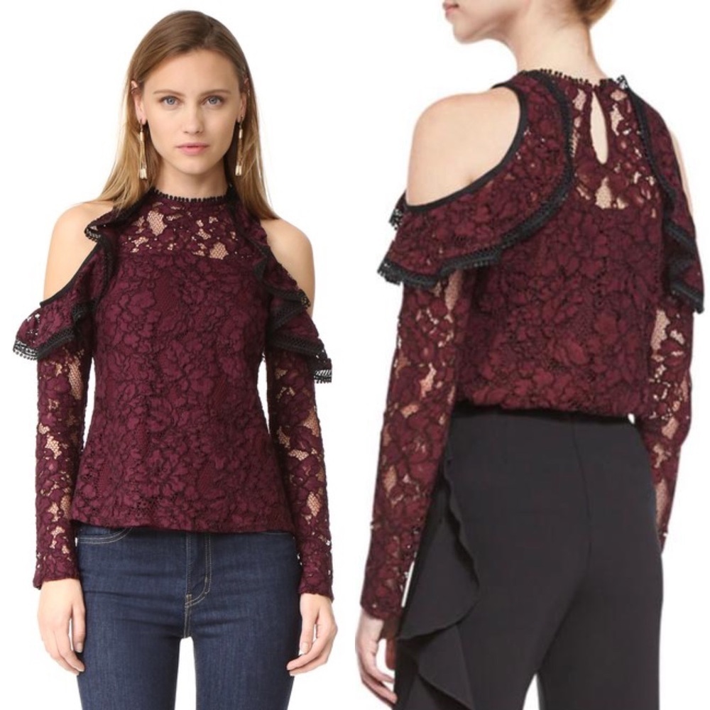 Alexis Millie Lace Cold-Shoulder Top, Burgundy